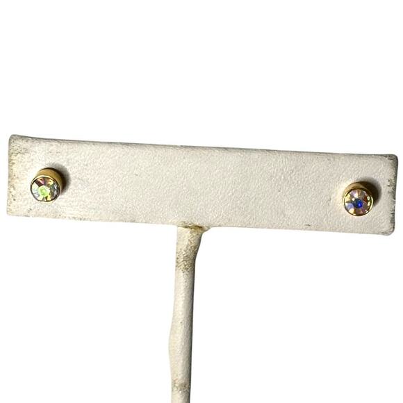 Iridescent Round Bezel Stud Earrings - Picture 1 of 4